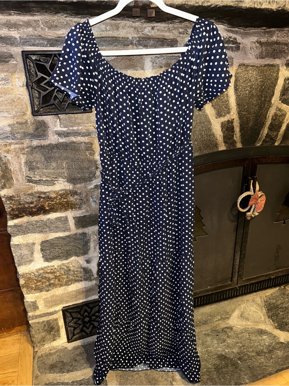 Navy Blue Polka Dot - Casual Maxi Dress